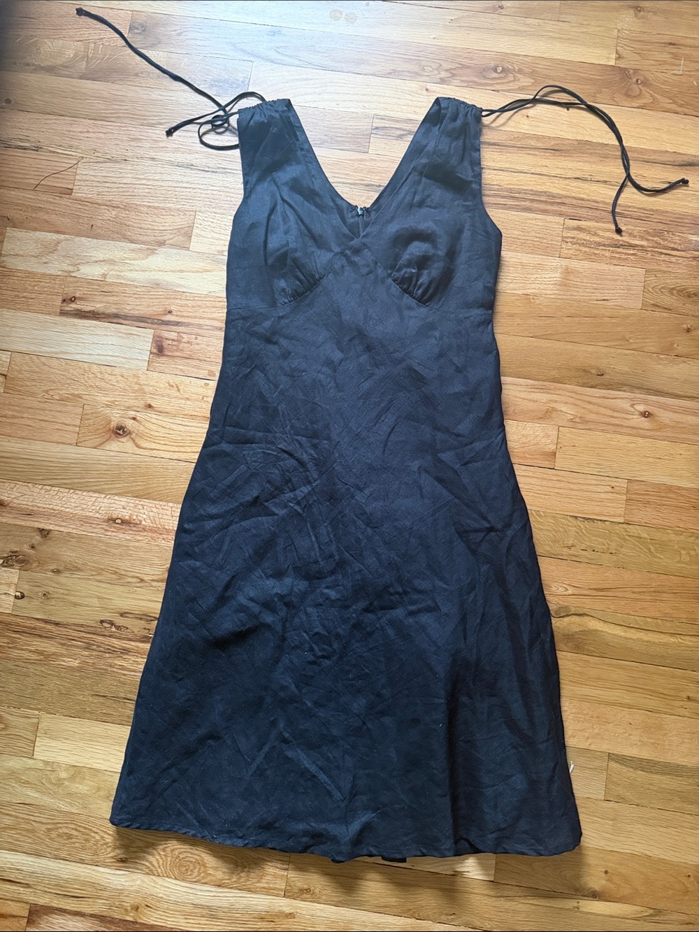 GAP Black Midi V-Neck Linen Dress
